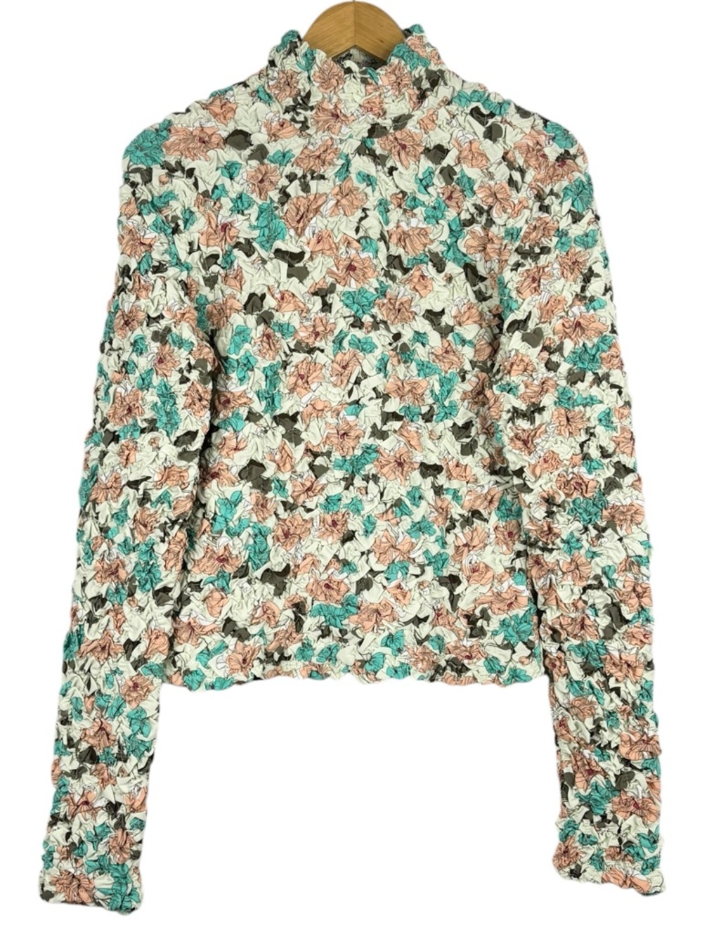 Dolan x Anthropologie Pebbled Textured Floral Smocked Multicolour Pullover L